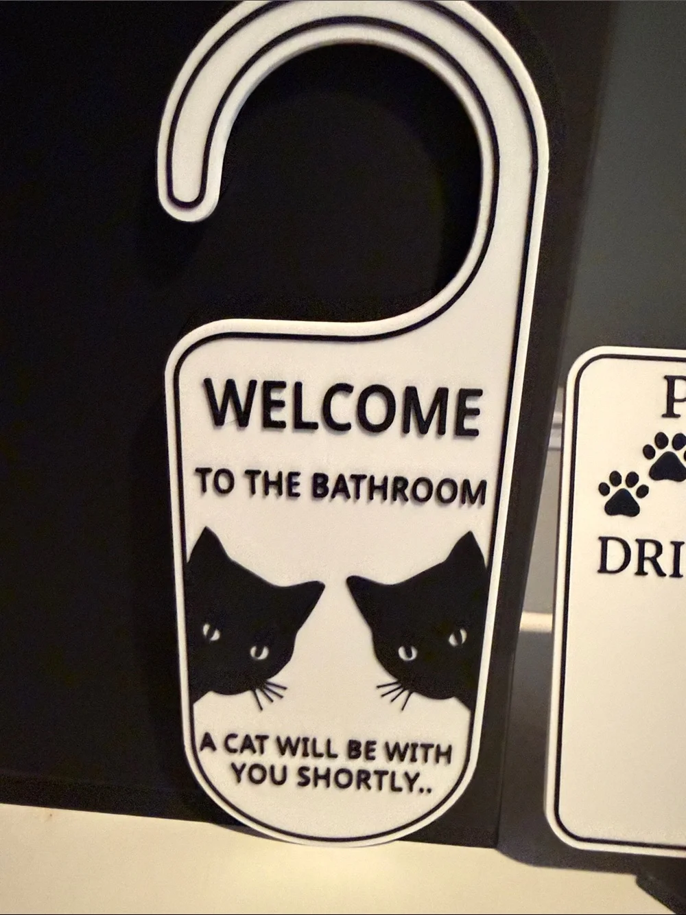 Black Cat Door Hanger & Sign Set - Cute Cat Bathroom Decor